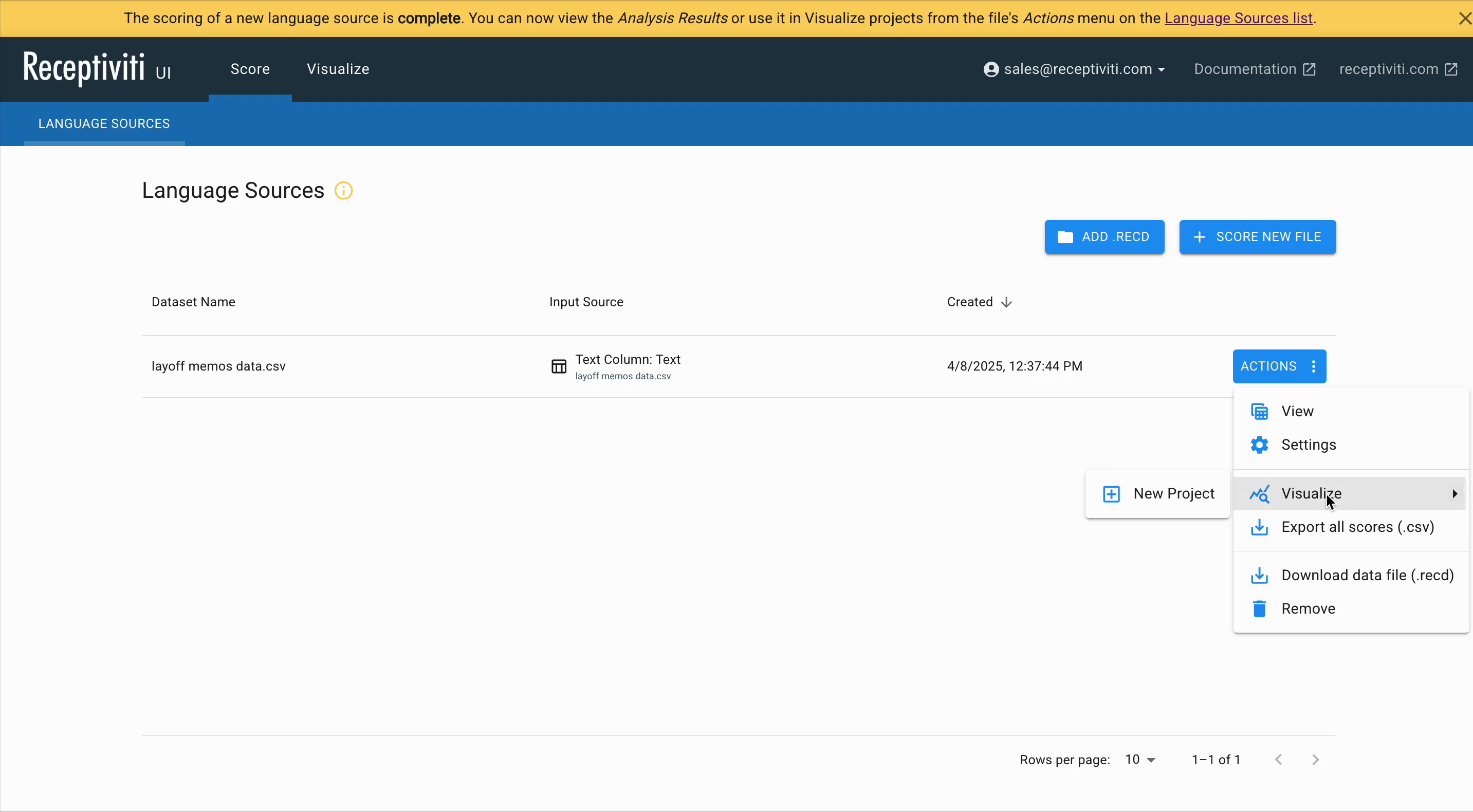 action menu visualize
